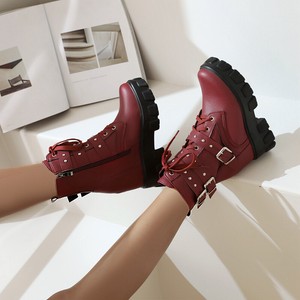 Señora tacón de cuña con tachuelas cremallera hebilla cordones fiesta  botines 43 | eBay