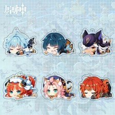 Genshin Impact Cute Lie Down Acrylic Keychain Keyring