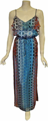 NWT Single Dress by Galina Sobolev Designer Ruffled Boho Chic Maxi Dress $244 L