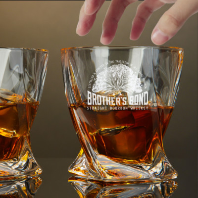 Custom Engraved Brother's Bond Whiskey Glass   10 oz Twisted Rocks Glass