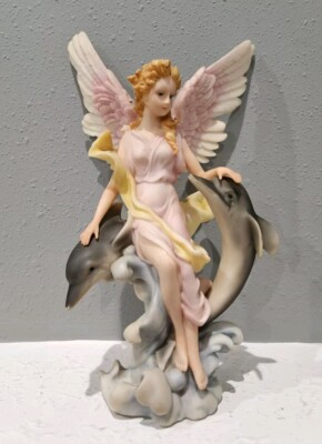 Vintage Angel with 2 Dolphins Resin Figurine (w/o stand) DeCapoli 13'' Very Rare