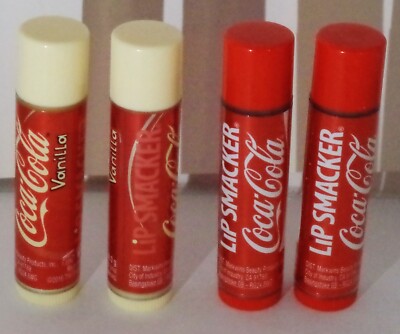 4 Coca Cola Lip Smackers Lip Balms 2 Coca Cola Original & 2 VANILLA  Sealed