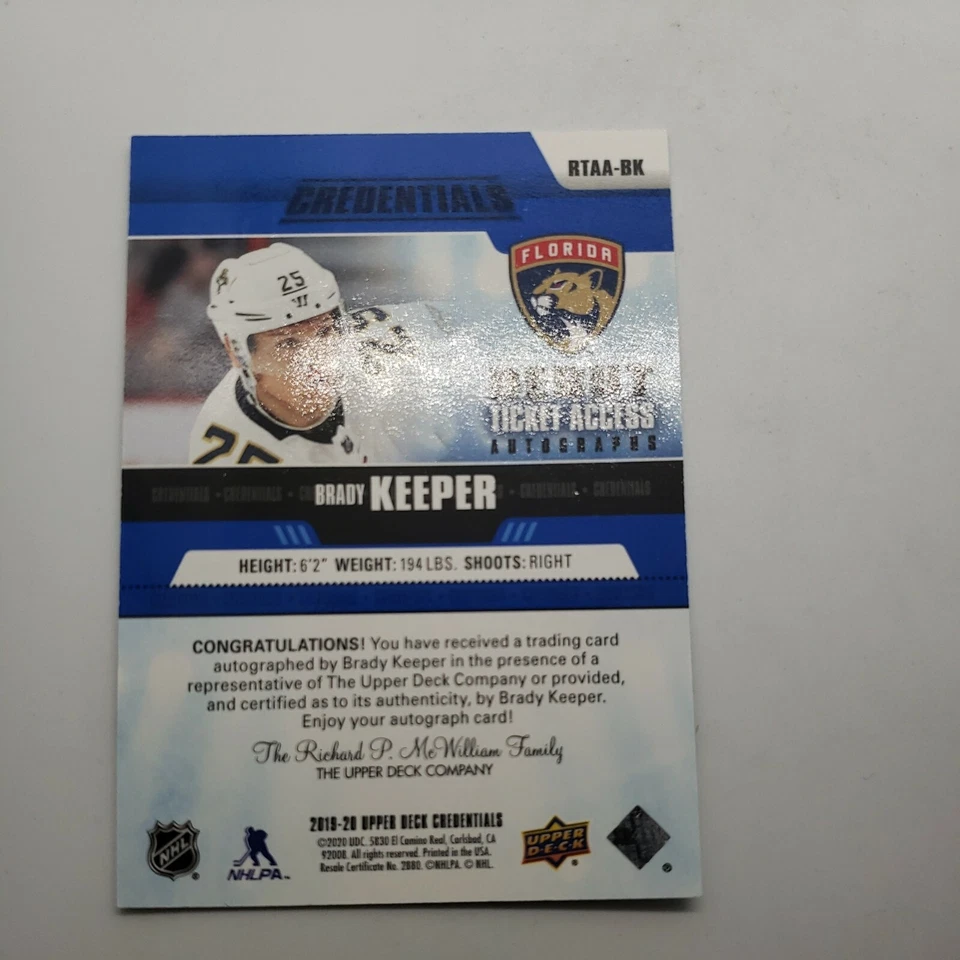 2019-20 UD Credentials Brady Keeper Rookie Auto /299 RTAA-BK Debut Ticket Access - Image 4 of 4
