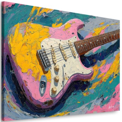 Gitarre Musik Abstrakte Bunte Leinwand Bilder Kunst Gemälde Wandbilder XXL 8017A