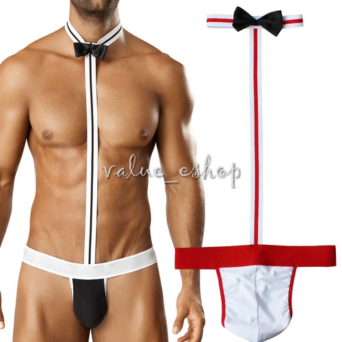 Hombres Sexy TRAJE DE BAÑO MANKINI ROPA INTERIOR TANGA con cuello Borat  camarero de Lencería | eBay