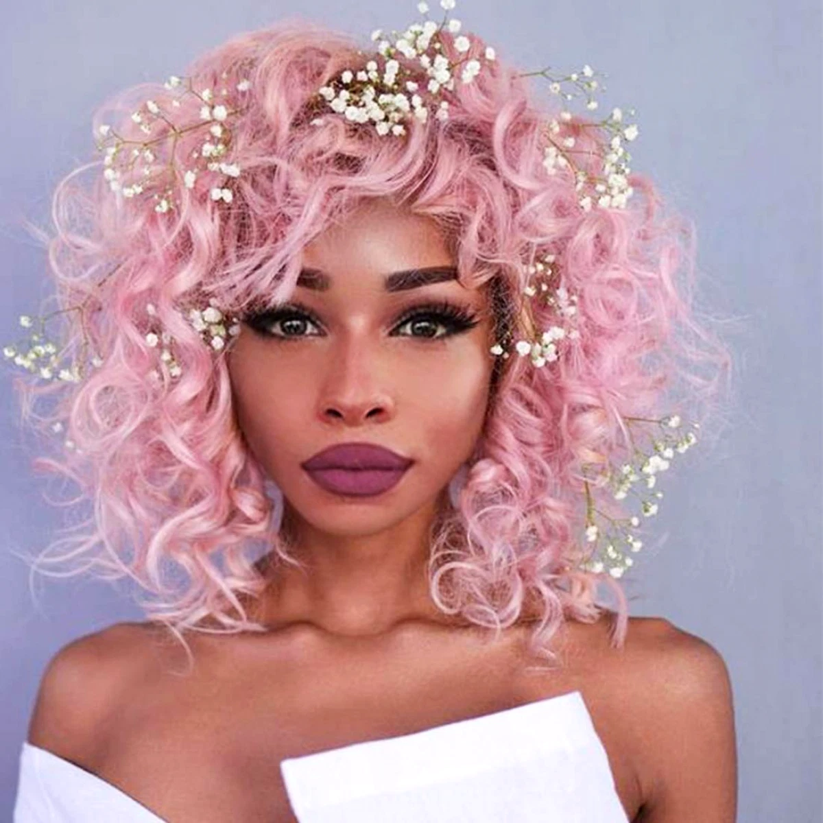 Short curly pink clearance wig