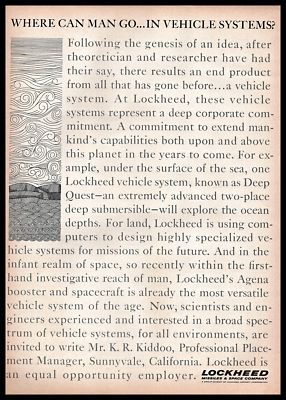 1965 Lockheed Missiles & Space Company Deep Quest Vehicle System VINTAGE AD