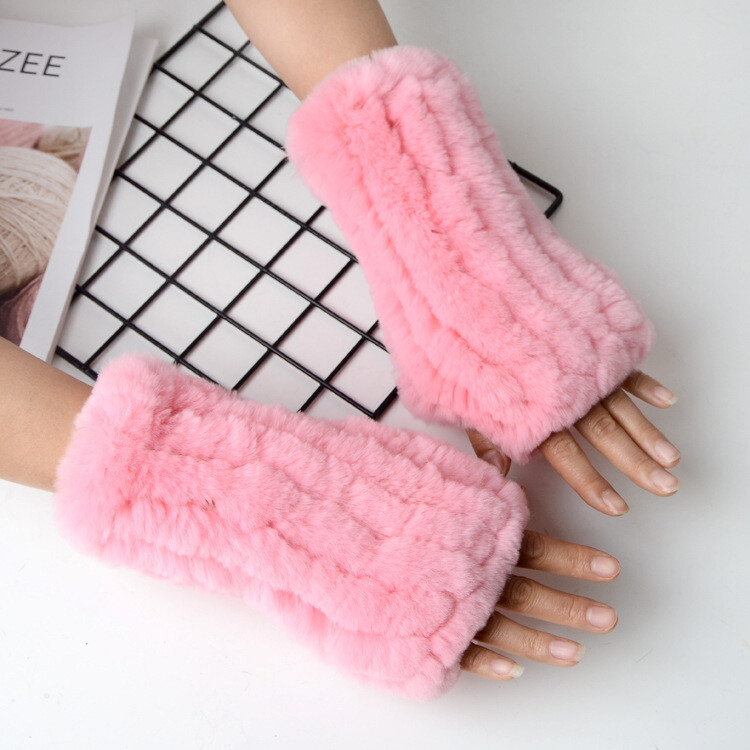 Real Rex Rabbit Fur Women's Gloves Mittens Girl Fingerless Wrist Warmer ...