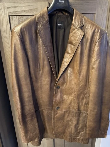 Boss by Hugo Boss Collared Lambskin Leather Jacket Good Condition Barely Worn - product listing photo