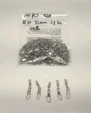 100PCS Fishing Barrel Swivel with Interlock Snap Fishing Swivel Size#10 19lb USA