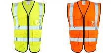 Supertouch Hi Vis Orange Yellow Executive Vest Phone & ID Pocket Key Hook Zip