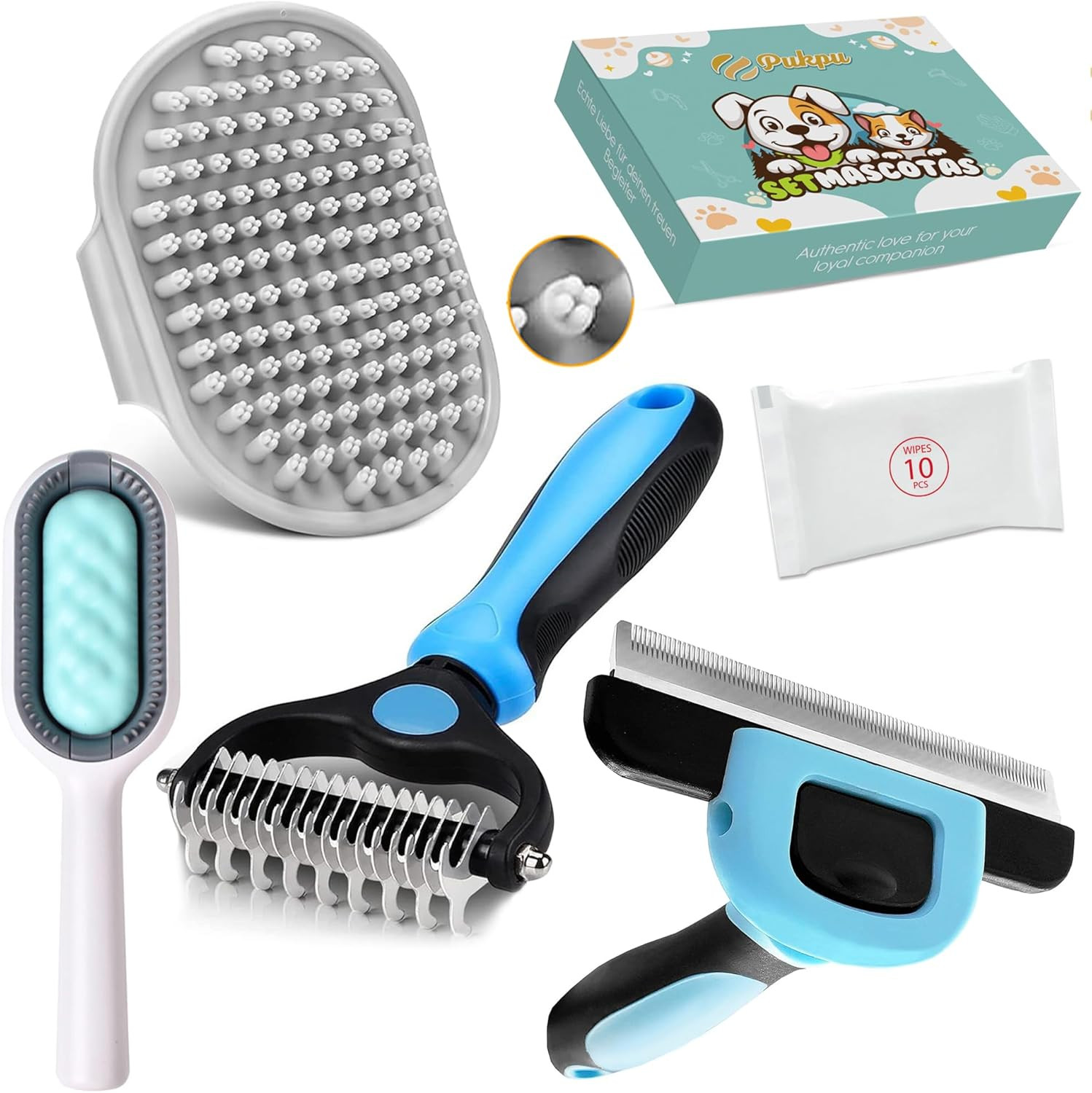 Kit toilettage chien et chat 5 pièces avec brosse démêlant poil long en acier