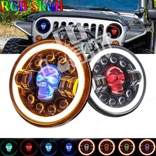 For Jeep Wrangler Jk Tj Lj Rgb Skull 7 Led Headlights Halo Drl Lights Combo 2x