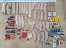 Brio Train Lot 85 Pieces Wooden Railway Tunnel Trees Signs Animals Crane