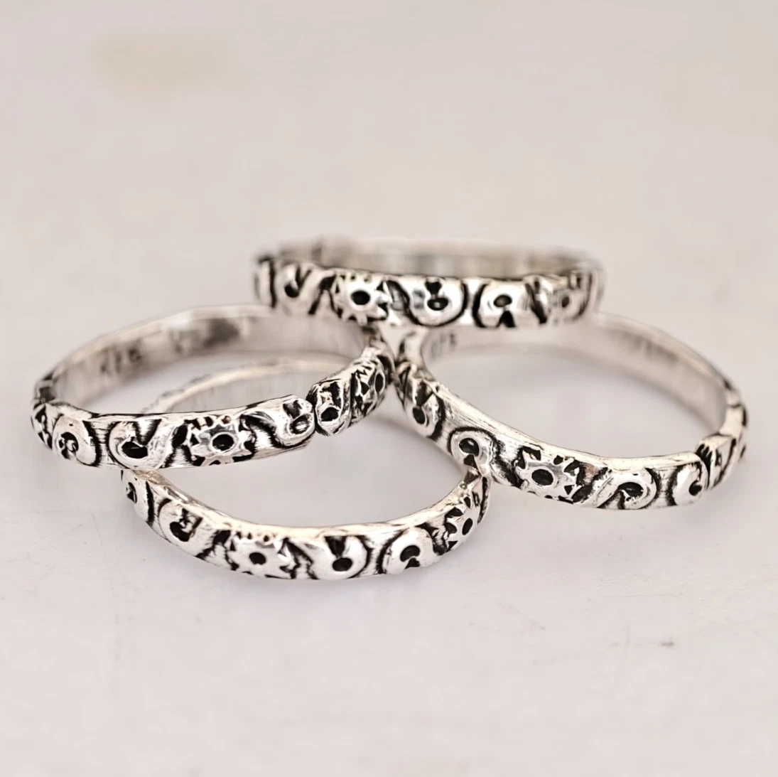 925 Silber Vintage Floral Roll Zehenring Verstellbar Oxidiert Boho Fußschmuck