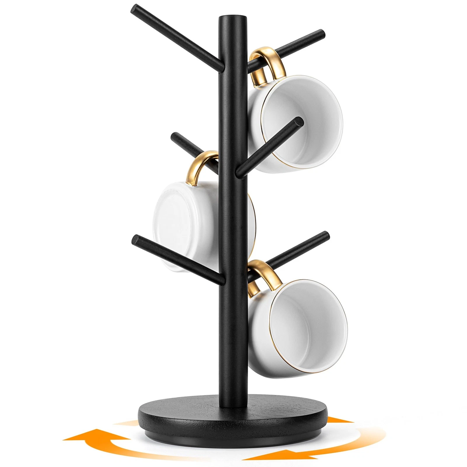 Mug Holder Tree, 360° Rotated Coffee Cup Holder with 6 Hooks, Wooden Coffee M...