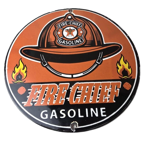 Vintage Texaco Gasoline Sign - Fire Chief Service Gas Station Porcelain Ad Sign