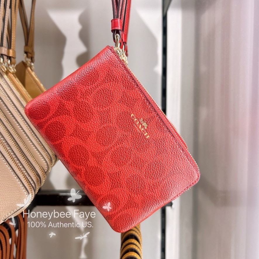 NWT Coach Corner Zip Wristlet In Signature Canvas CAQ75 | eBay