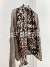 100 wool Neckerchief Shawl Scarf 190cmX40cm Black cashew Print Bandanna wrap