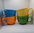 Set 4 JUMBO 18oz soup chili Mug CUP Green Orange Yellow Blue Peacock FIESTA HLC