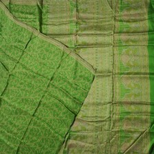 Namaste Vintage Green Sarees 100 Pure Silk Printed Indian Sari 5YD Craft Fabric