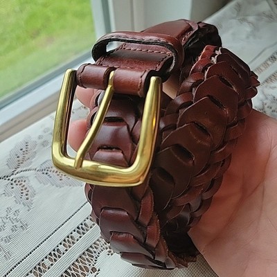 Vintage Brighton Braided Bullwhip Leather Belt Solid Brass Buckle Crafted in USA Vintage Brighton Brown Braided Leather Belt With Brass  main image 3