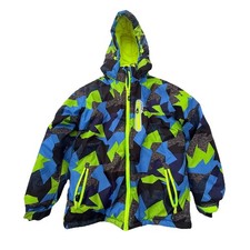 Kuluoxing Doubl Wear Youth Ski Jacket Size 16 Blue Green Camo Hooded