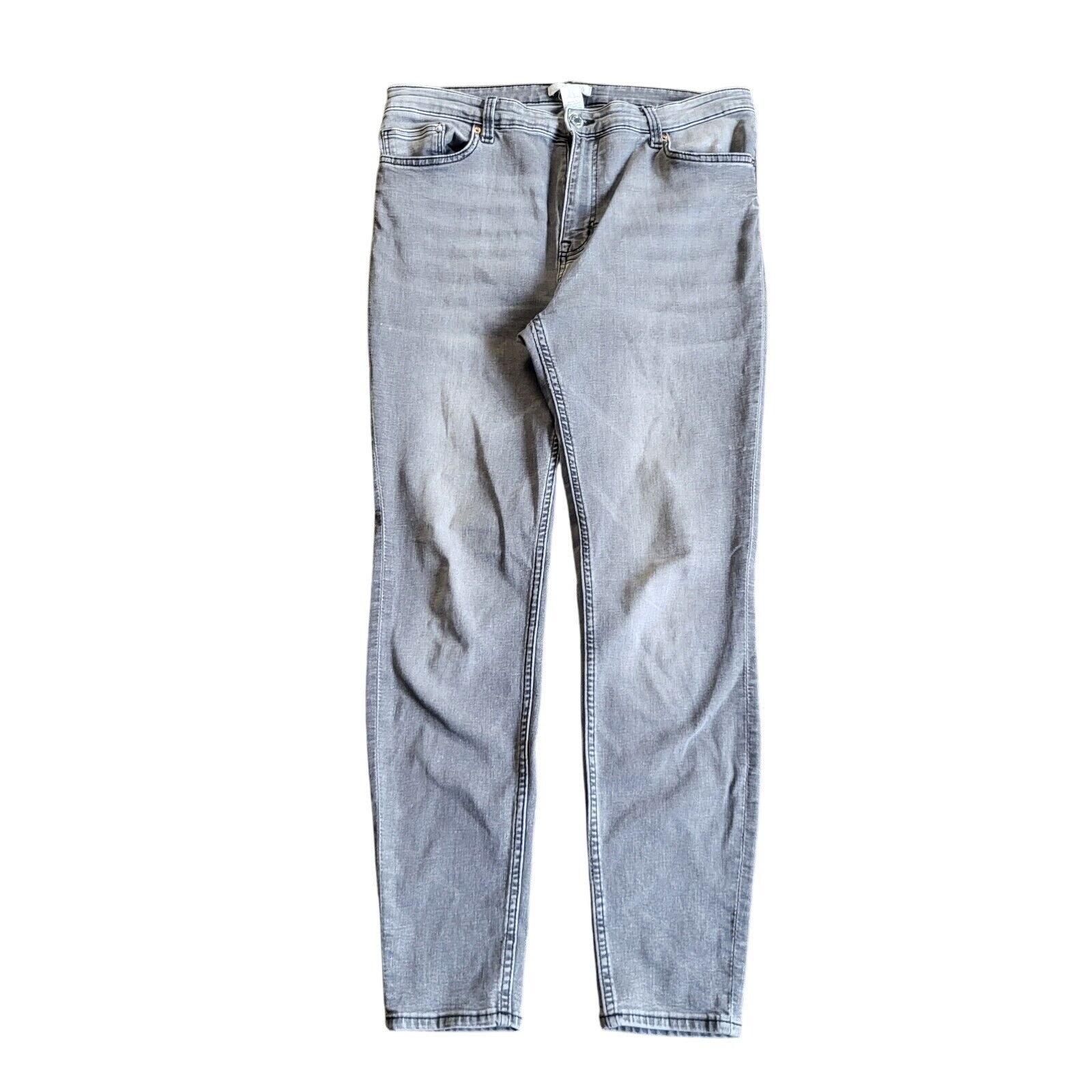 H&M Jeans Woman's Size 32x28 Gray Pants Skinny Slim Stretch Faded Denim Tag 12
