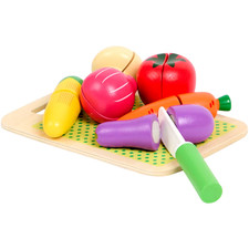 Holz Schneideset Lebensmittel | Spielküche Obst Gemüse mit Klett | Veggie