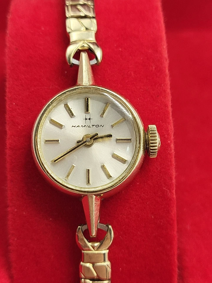 [N. ESTADO PERFEITO] Relógio Hamilton Suíço Vento Manual 10K BANHADO A OURO Moldura Modelo 828677 - Imagem 2 de 4