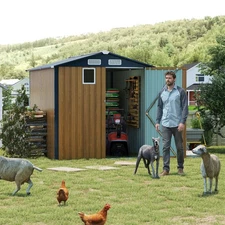 6x8FT Outdoor Steel Storage Shed, Lockable Doors, Metal Tool Shed, yellow
