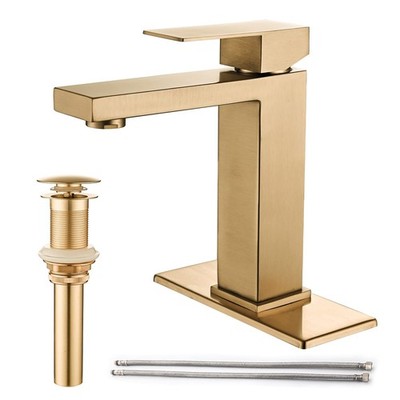 Brushed Gold Bathroom Faucet, Golden Single Hole Vanity Bath Faucet, Single H...