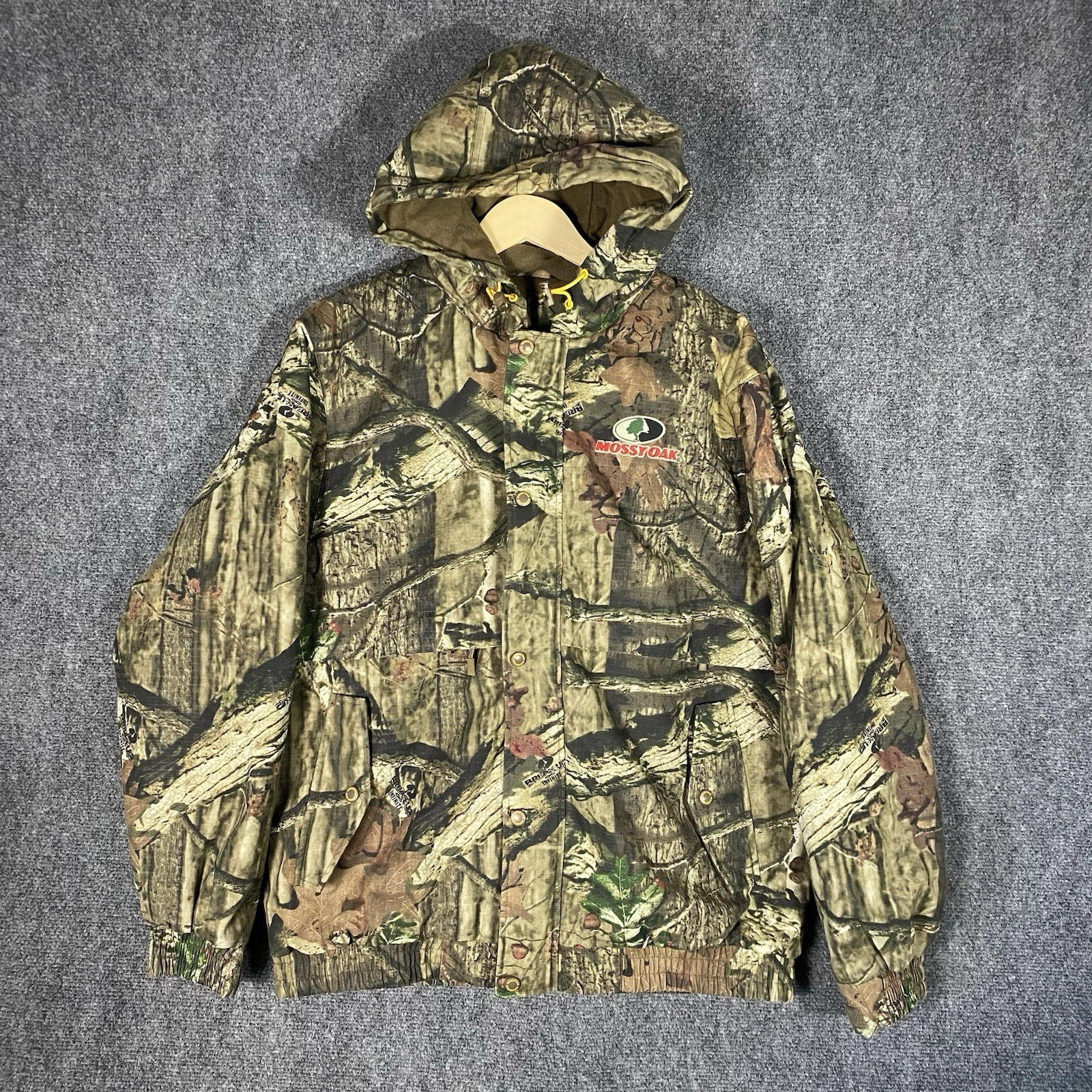 Mossy Oak Break Up Hunting Jacket Mens Large L Winter Coat Camo Hood Warm Lined