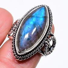 Natural Labradorite Gemstone 925 Sterling Silver Jewelry Ring Size 7 US