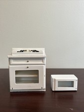 Estufa muebles casa muñecas miniatura con piezas móviles estufa y microondas blanco