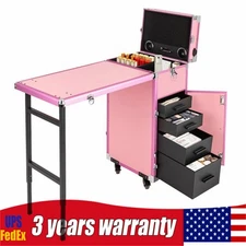 Nail Desk Mobile Station Rolling Makeup Train Case Manicure Table With Speaker