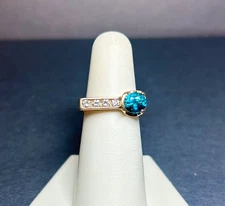 14k YG Blue Zircon Euro Shank Ring w/ Dia. Accents -Size 6 -Estate Jewelry #C833