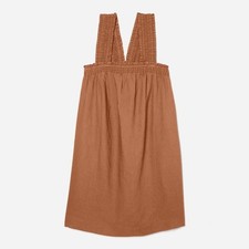 Everlane THE SMOCKED LINEN DRESS Tawny Brown Pockets Oversized Size XS