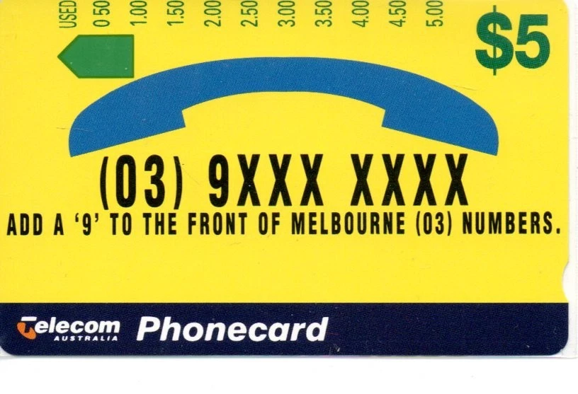 Telecom $5 Mint Phonecard-Add A '9' Melbourne