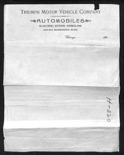 c1906 Triumph Motor Vehicle Co Chicago Letterhead as Bill w/ Notes Hicks Motor