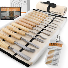 12-Piece Wood Carving Chisel Set with Canvas Case and CR-V 60 Steel Blades