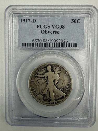 1917-D 50c Walking Liberty Half Dollar Denver Obverse Very Good PCGS VG 8