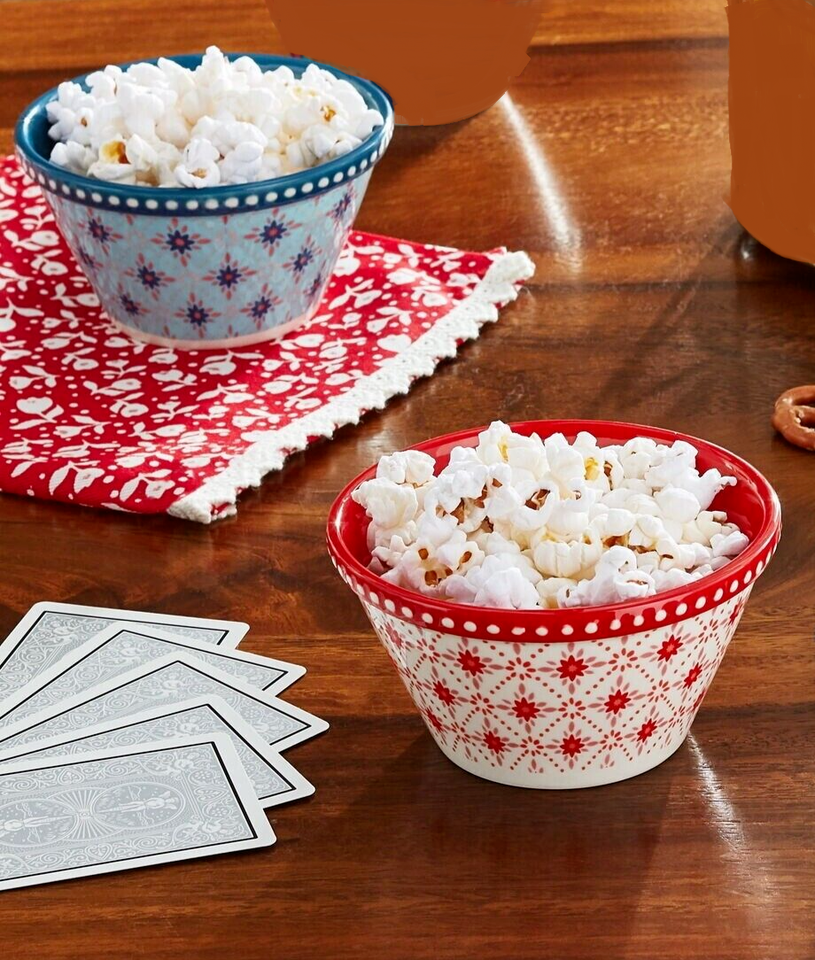 NEW Pioneer Woman Fancy Flourish 2-PC Ramekin Set Stoneware Blue Red ...