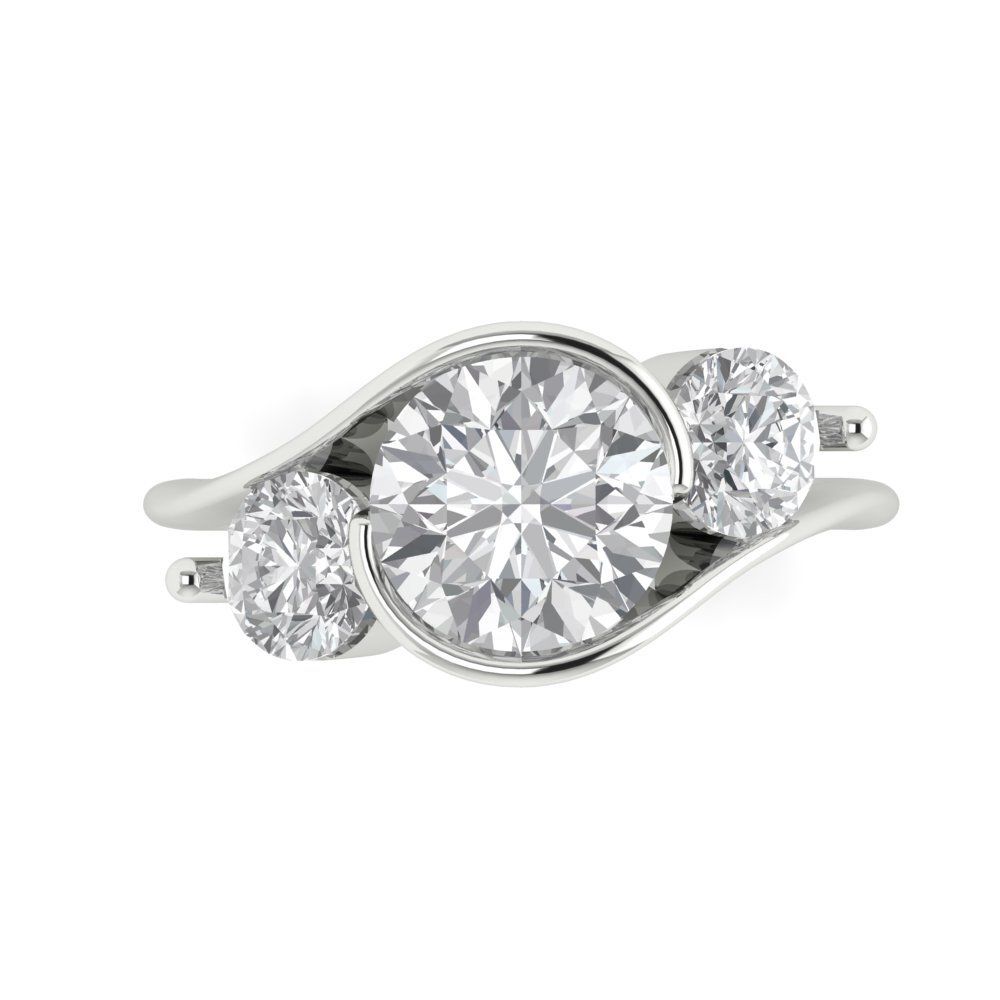14K White Gold Three-Stone Moissanite Engagement Ring 3.5ct Round Cut-image