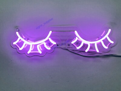 20''x8'' Closed Eyes Purple Acrylic Neon Sign Lamp Light Artwork Display QL