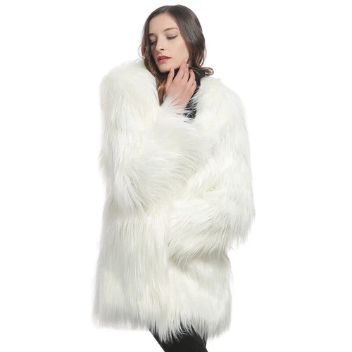 Neu Pelzimitatmantel gewaschene Wolle Damenmode lang einfarbig Mantel Damen - Bild 13 von 20