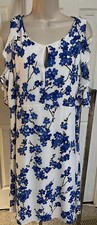 New Nine West silky long dress cut out ruffle short sleeves white blue floral 12