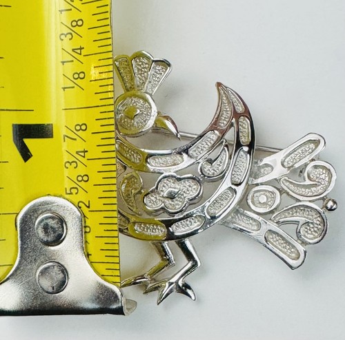 Vintage CROWN TRIFARI L’ORIENT Peacock Bird Silver Tone Pin Brooch MINT CON. - Picture 9 of 9