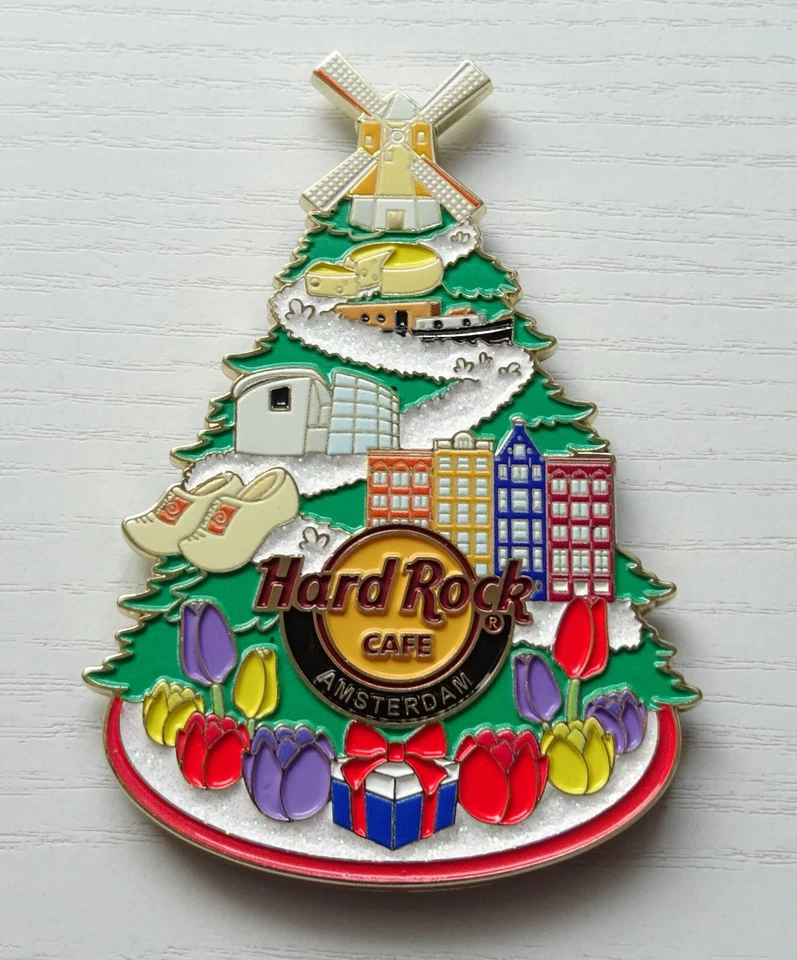 Magnet Hard Rock Cafe Amsterdam Christmas Tree Weihnachten Windmühle Tulpen NEU