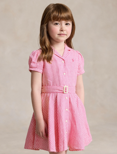 Polo Ralph Lauren Girls Pink Belted Gingham Linen Dress Size 6 NWT 79.50$ - Picture 2 of 7